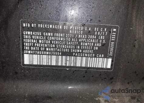 2017 Volkswagen Golf Gti Autobahn 4-Door/S 4-Door/Se 4-Door/Sport 4-Door из США, поврежденный, VIN 3VW4T7AU8HM075554